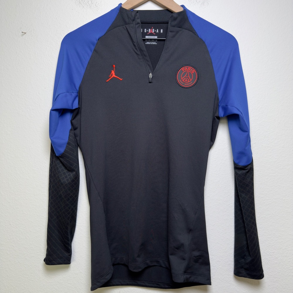 Jordan Men Paris Saint-Germain Strike Drill Sweatshirt XS Black Blue Quarter Zip